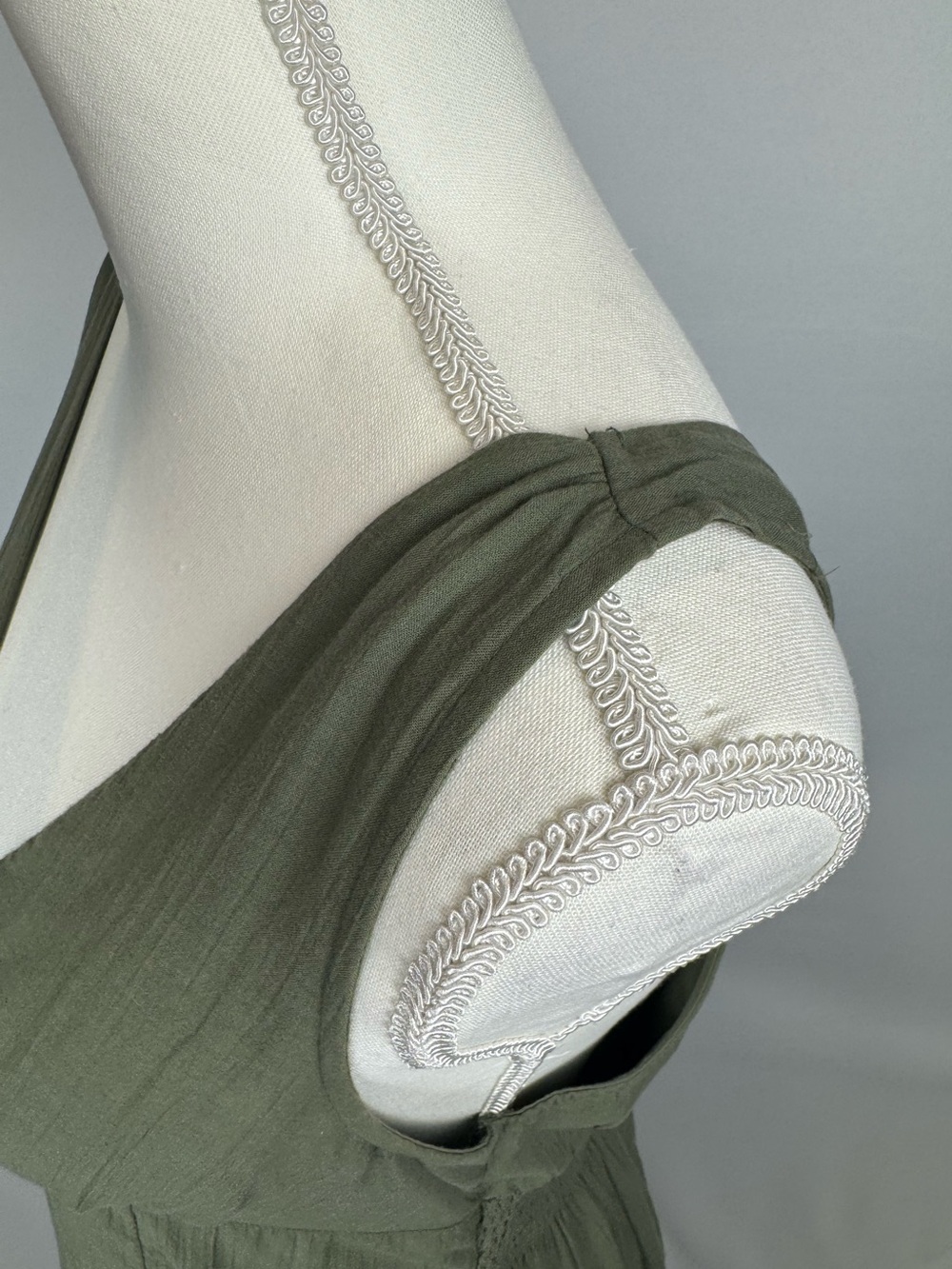 American Eagle V-Neck Corset Midi Dress Sundress Olive Green Pockets Medium - Picture 6 of 10